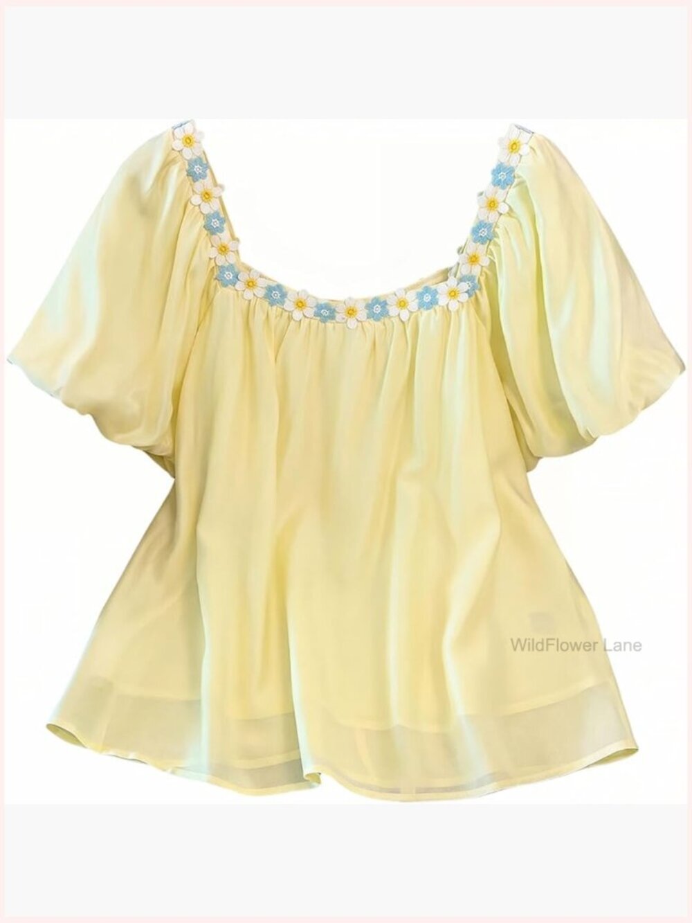Plus Size Floral Embroidered Square Neck Puff Sleeve Blouse Top